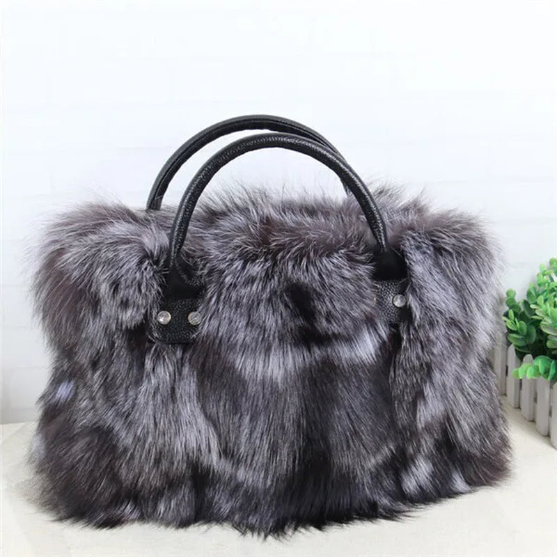 Real Fox Fur Bag Woman Big Bag Ladies Crossbody Bags Designer Luxury Handbags Women Handbag Shoulder Bag Fluffy Tote Bag Fuzzy