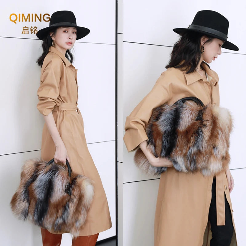 Real Fox Fur Bag Woman Big Bag Ladies Crossbody Bags Designer Luxury Handbags Women Handbag Shoulder Bag Fluffy Tote Bag Fuzzy