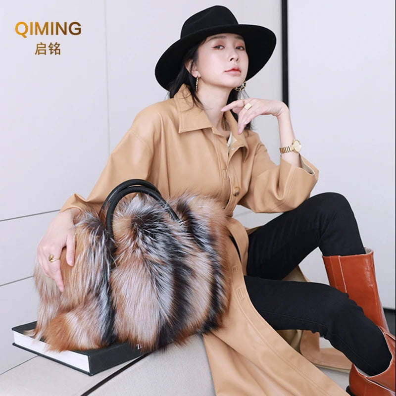 Real Fox Fur Bag Woman Big Bag Ladies Crossbody Bags Designer Luxury Handbags Women Handbag Shoulder Bag Fluffy Tote Bag Fuzzy