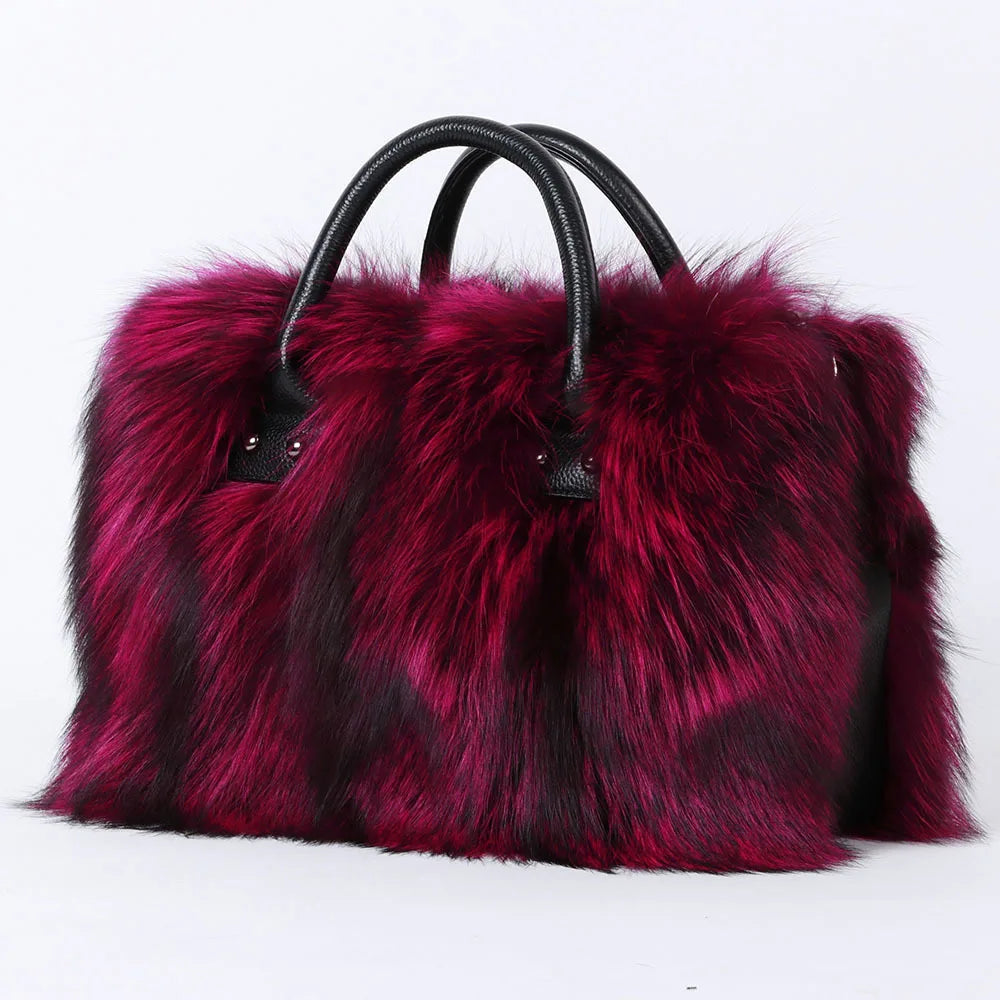 Real Fox Fur Bag Woman Big Bag Ladies Crossbody Bags Designer Luxury Handbags Women Handbag Shoulder Bag Fluffy Tote Bag Fuzzy