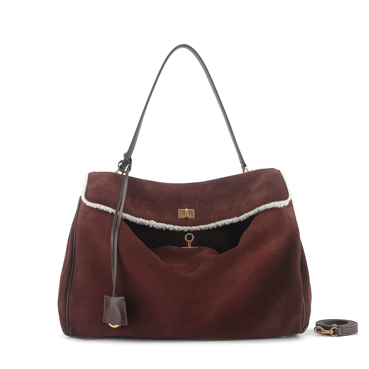 Luxury Brand Rodeo Women Bags Genuine Leather Brown Suede Women Totes Gold Buckle Women Shoulder Bags Fashion Women Handbags