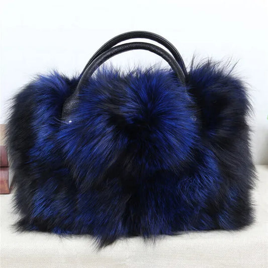 Real Fox Fur Bag Woman Big Bag Ladies Crossbody Bags Designer Luxury Handbags Women Handbag Shoulder Bag Fluffy Tote Bag Fuzzy